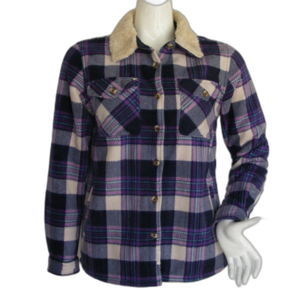 SOHO THREADS Fleece/Sherpa Jacket, S, Purple Plaid, Fuzzy Lining, Pockets - Picture 1 of 14